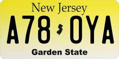 NJ license plate A78OYA