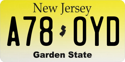 NJ license plate A78OYD
