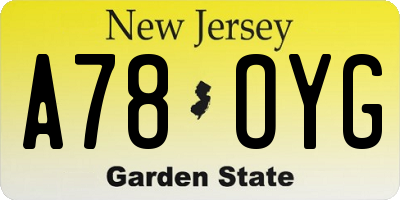 NJ license plate A78OYG