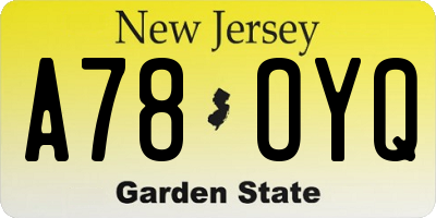 NJ license plate A78OYQ