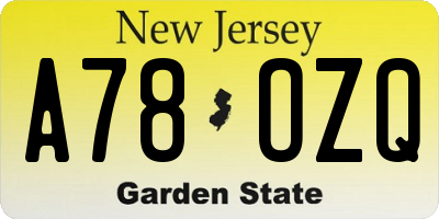 NJ license plate A78OZQ