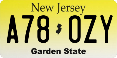 NJ license plate A78OZY