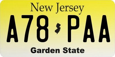 NJ license plate A78PAA