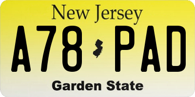 NJ license plate A78PAD