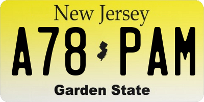 NJ license plate A78PAM