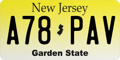 NJ license plate A78PAV