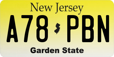 NJ license plate A78PBN