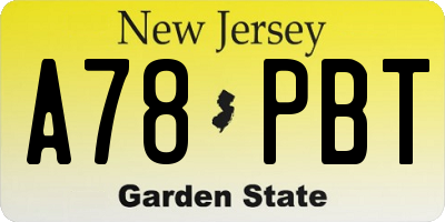 NJ license plate A78PBT