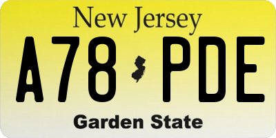 NJ license plate A78PDE