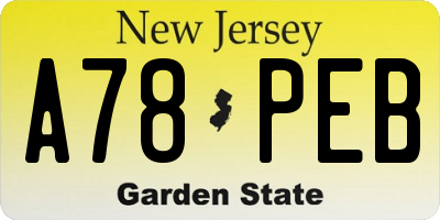 NJ license plate A78PEB