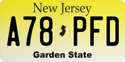 NJ license plate A78PFD