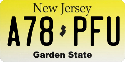 NJ license plate A78PFU