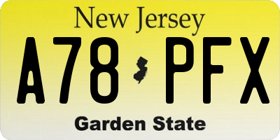 NJ license plate A78PFX