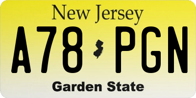 NJ license plate A78PGN