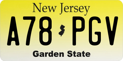 NJ license plate A78PGV