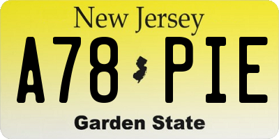 NJ license plate A78PIE