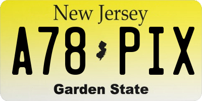 NJ license plate A78PIX