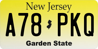 NJ license plate A78PKQ