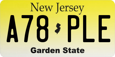 NJ license plate A78PLE