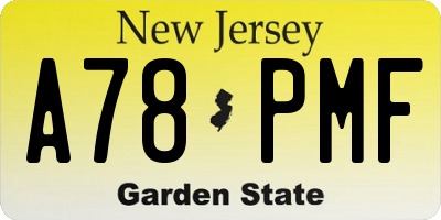 NJ license plate A78PMF
