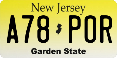 NJ license plate A78POR