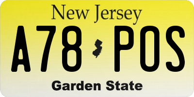 NJ license plate A78POS