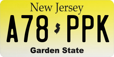 NJ license plate A78PPK