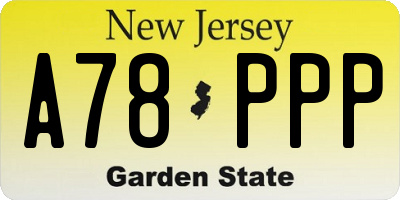 NJ license plate A78PPP