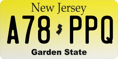NJ license plate A78PPQ