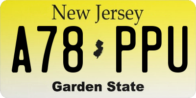 NJ license plate A78PPU