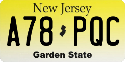 NJ license plate A78PQC