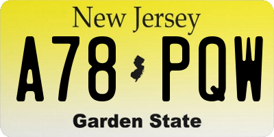 NJ license plate A78PQW