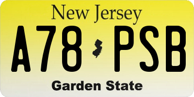 NJ license plate A78PSB