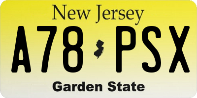 NJ license plate A78PSX