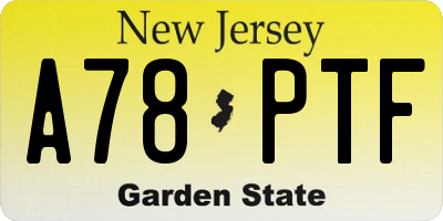 NJ license plate A78PTF