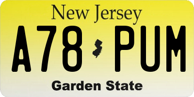 NJ license plate A78PUM