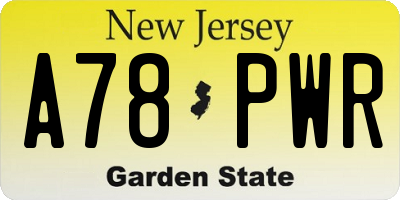 NJ license plate A78PWR