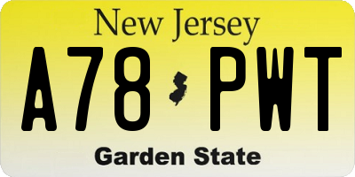 NJ license plate A78PWT