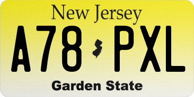 NJ license plate A78PXL