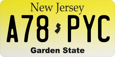 NJ license plate A78PYC