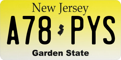 NJ license plate A78PYS