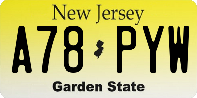 NJ license plate A78PYW