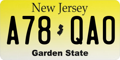 NJ license plate A78QAO