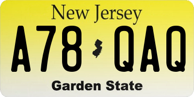 NJ license plate A78QAQ