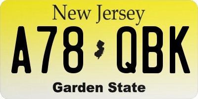 NJ license plate A78QBK