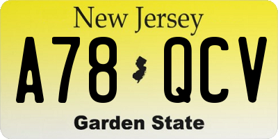 NJ license plate A78QCV