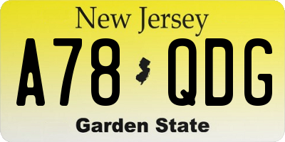 NJ license plate A78QDG