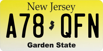 NJ license plate A78QFN