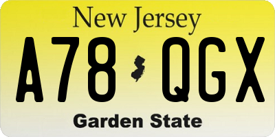 NJ license plate A78QGX