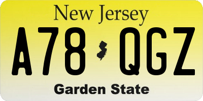 NJ license plate A78QGZ